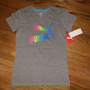 Brand New Puma Kids Gray Tee with Colorful Logo Sz L NWT